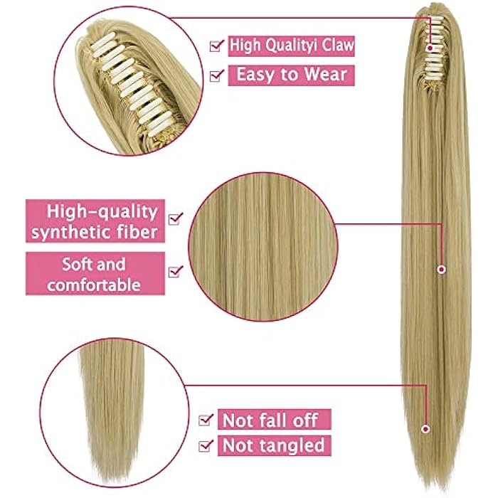Ponytail Extension Claw 55 TO 60 CM Long Straight Clip in-21INCH - Natural Looking Synthetic Hair Extension Ponytail Hairpiece for Women-150 GM -JW-251- NO 15A- BLOND - Image 2